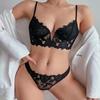 Embroidery Mesh Thong & Bra Set - Sexy Lingerie Dress 300A