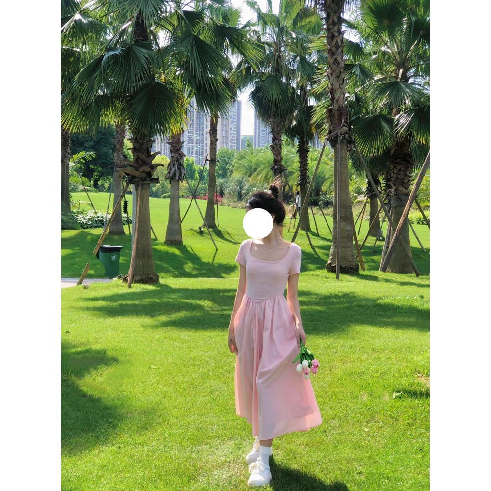 Šaty ve stylu akademie léto nové plisované s vysokým pasem temperament jednobarevné středně dlouhé šaty děti