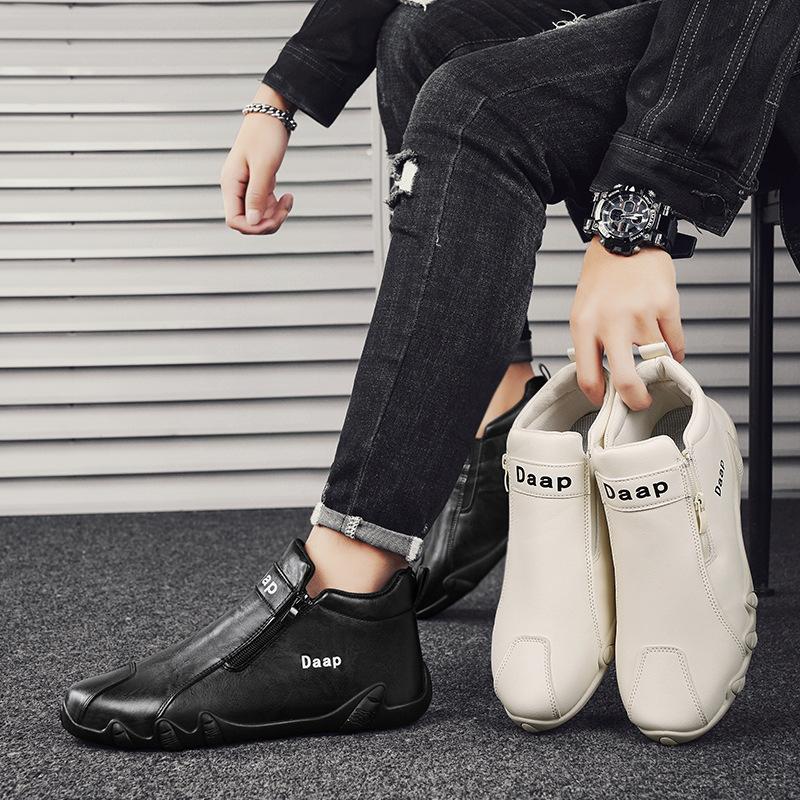 Men's Shoes Autumn 2025 New High-top Casual Leather Shoes Men's Work Tooling Shoes Trend Versatile Outdoor Hiking Shoes