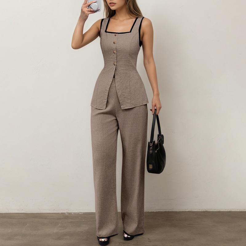 ZANZEA Dámské bezrukávové topy a kalhoty Letní dvoudílné soupravy