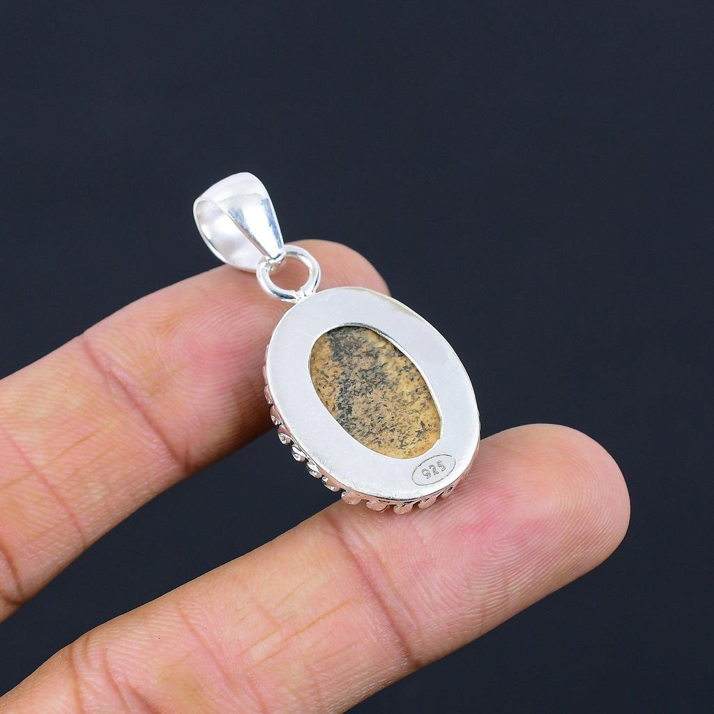 925 Sterling Silver Picture Jasper Gemstone Sister Artisan Bezel Pendant Jewelry