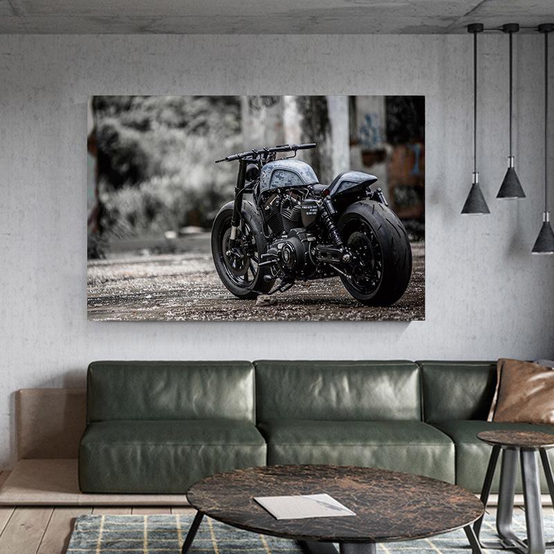 Classic Retro Motorcycle Cool Motorcycle Canvas Painting Mural Poster Wall Art Bedroom Living Room Modern Decoration