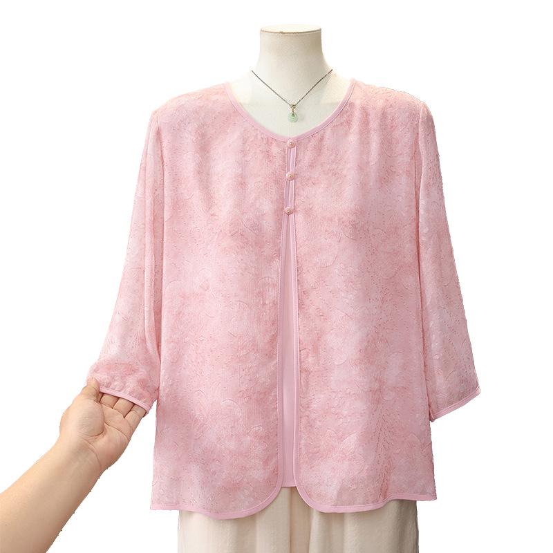 Mom's 2026 Chic Summer Chiffon Blouse: Elegant Two-Piece Style for Middle-Aged Women