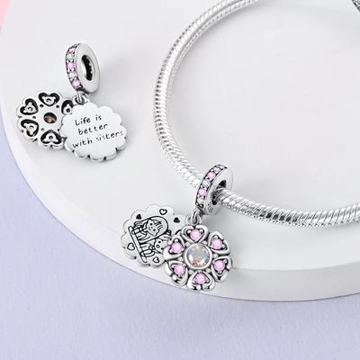 Charms Platapink Flower Sisters Family Affection Beads Fit Originalbracelets Charms For Women Jewelry Diy Making Gifts