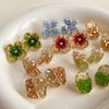 Real 925 Silver Irregular Geometric Gradient Crystal Gold Stud Earrings For Women Sweet and Luxurious Accessories