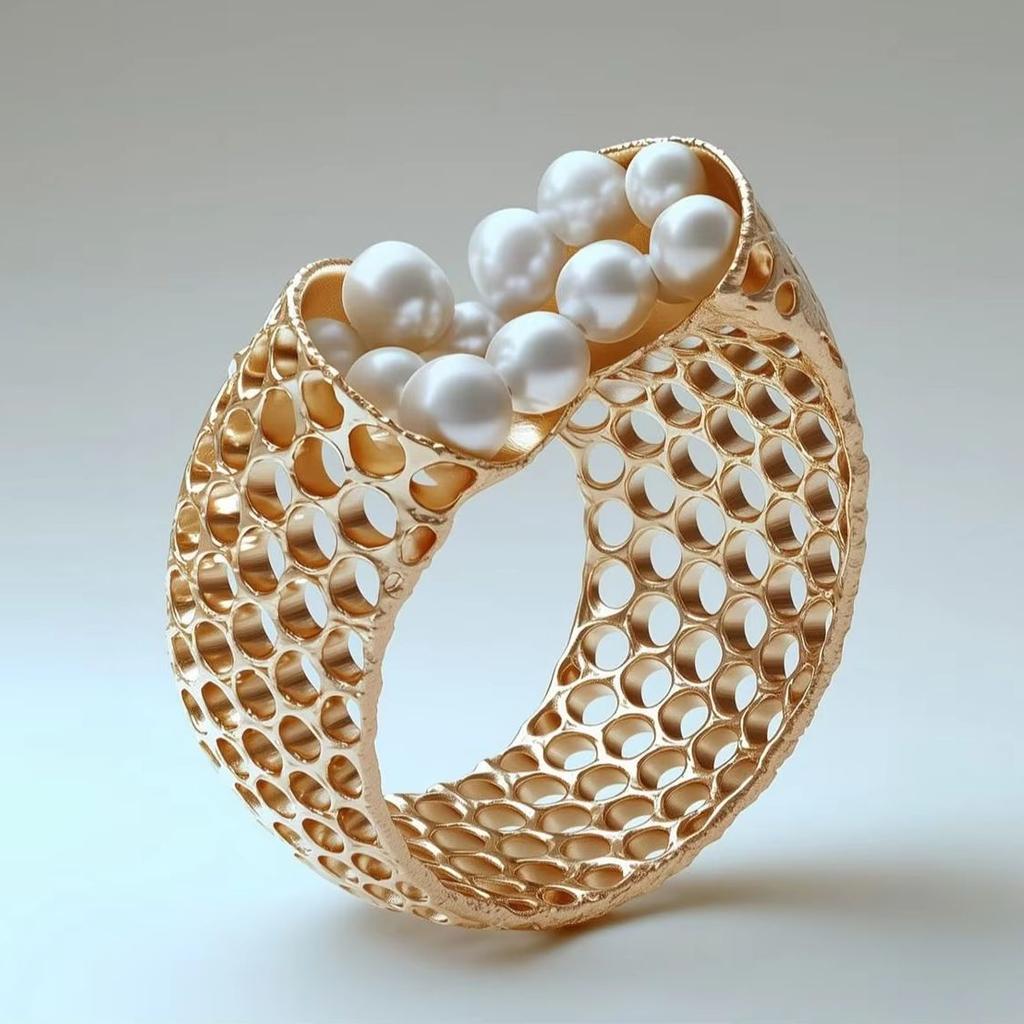 Creative and unique hollowed-out artificial imitation pearl ring made of copper. Suitable for women as a fashionable party gift.