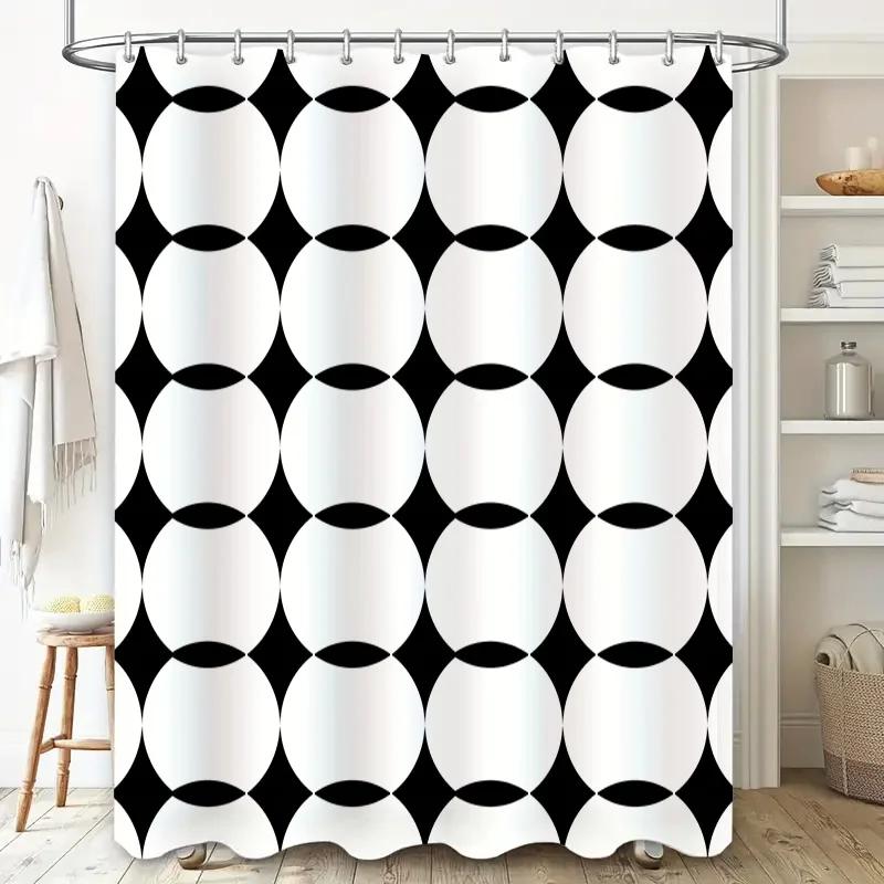 Modern Stylish Black and White Bathroom Shower Curtain with Geometric Pattern for Home Decor