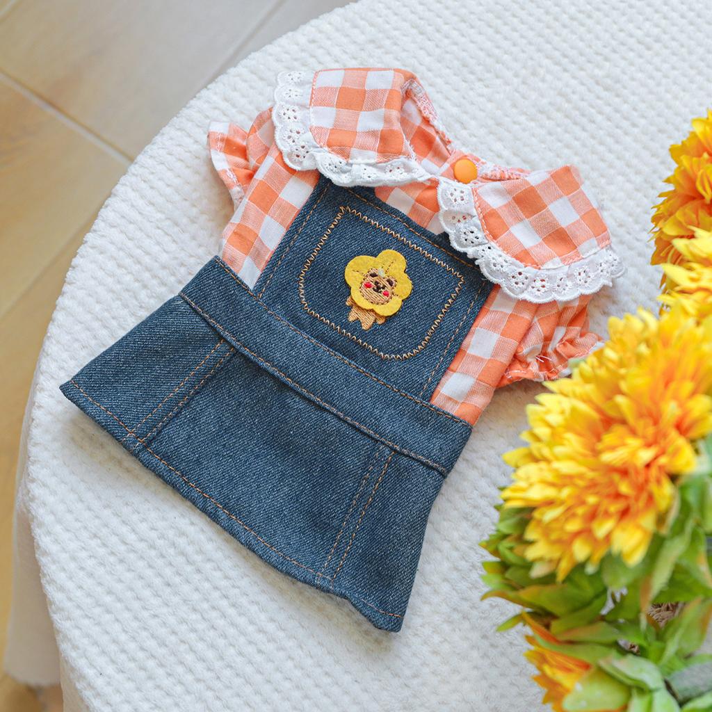 Dziewczęca Jeansowa Sukienka z Rozkloszowanymi Rękawami dla Psa Dżinsowa Kurtka z Kotem Niebieskie Ubranka dla Szczeniąt Małych Psów Ubranka dla Kotów Spódniczka Tortowa Ubranko dla Zwierząt