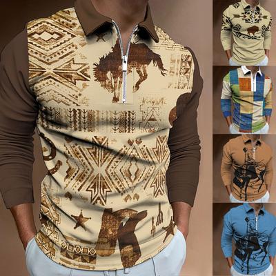 Herren Reißverschluss Lässig Slim Herren Revers Digital bedrucktes Langarm Poloshirt Sweatshirt