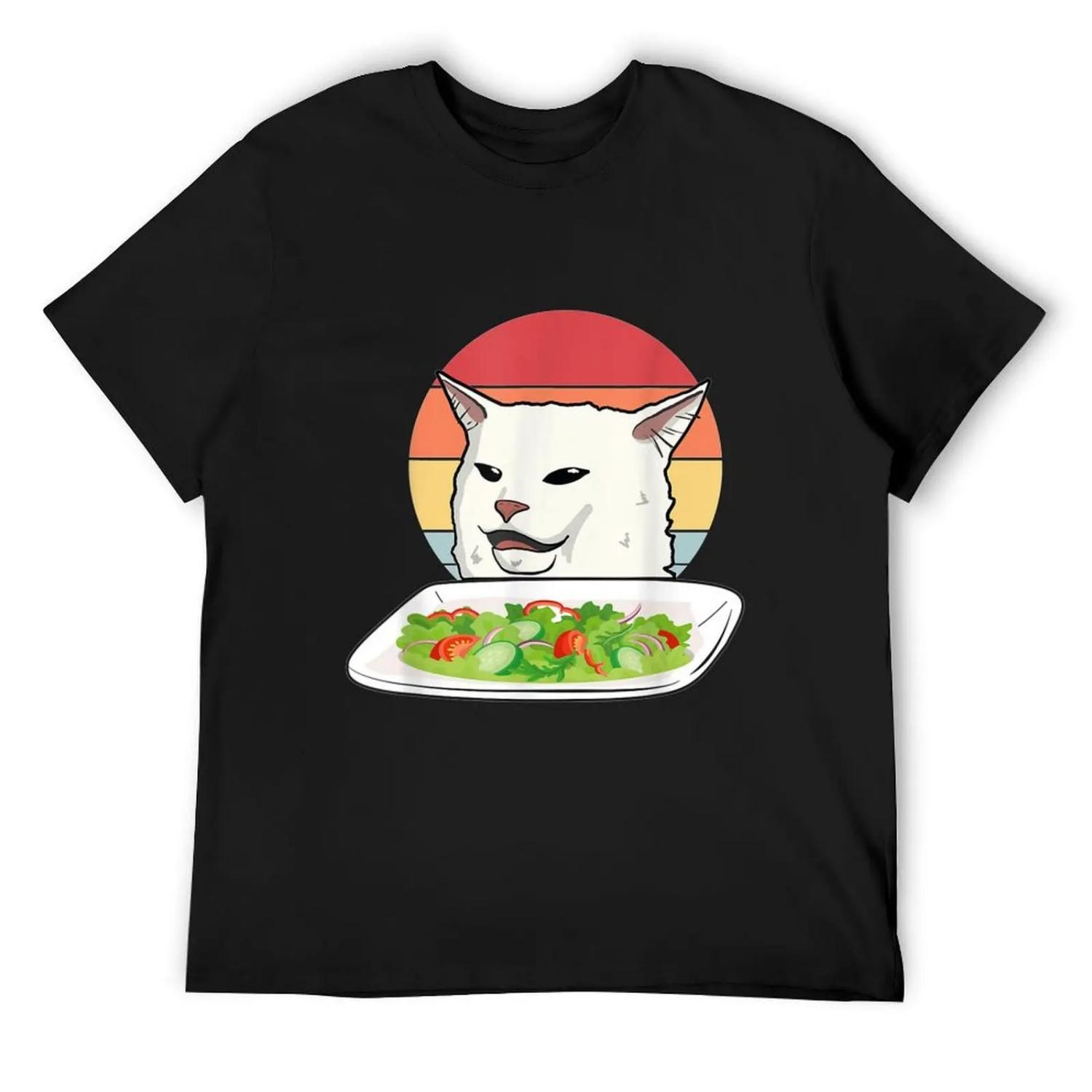 Angry women yelling at confused cat at dinner table meme T-Shirt Man t-shirt Funny t-shirt graphic t shirts t shirt for men S