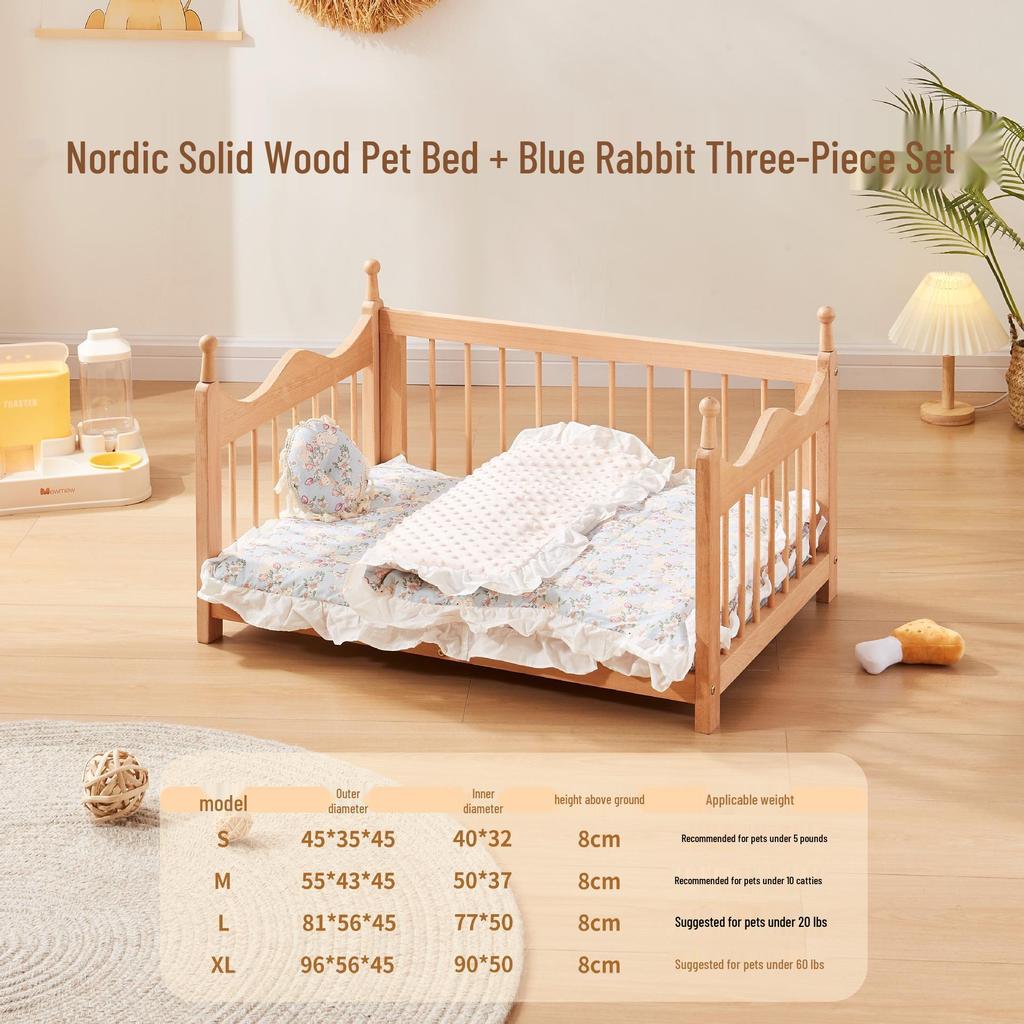 Spring Moisture-Proof Solid Wood Pet Bed - Removable, Washable Beech Playpen for Dogs and Cats