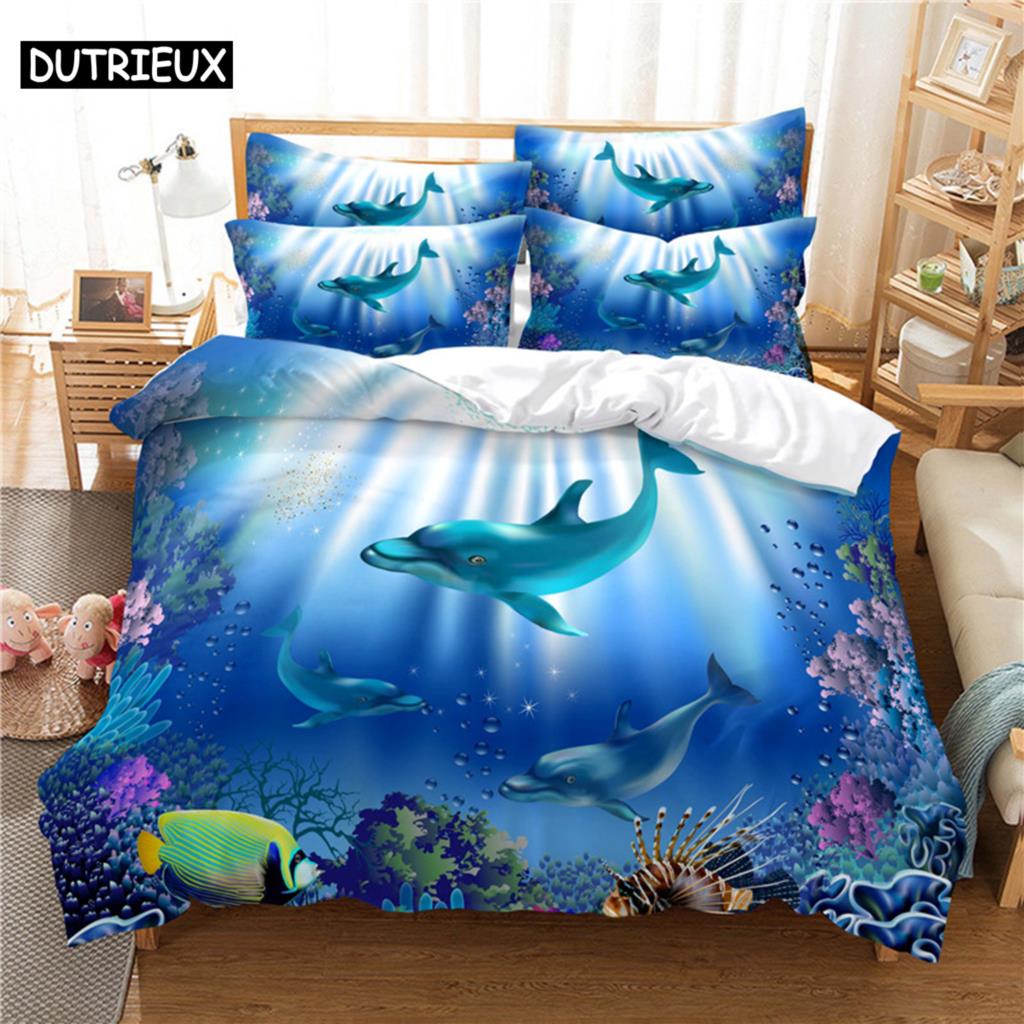 Comforter 3D Digital Printing Fashion Design Dolphins Bedding Set Queen Size