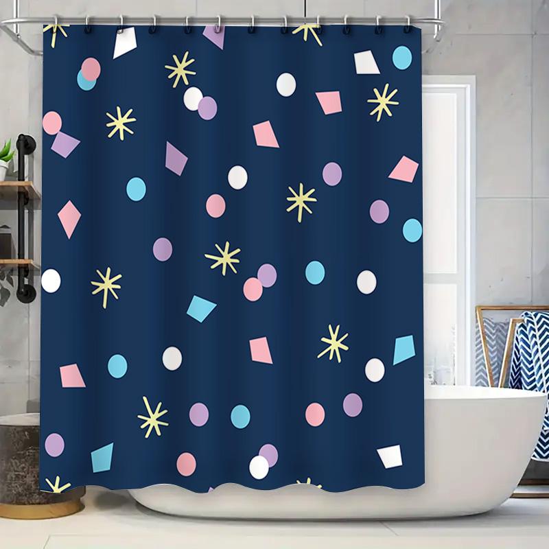 

Nautical Blue Waterproof Shower Curtain With Colorful Geometric Shapes Decoration For Bathroom Accessories 72X84 Inches (183Cm X W60H190(CM)-1 Pcs
