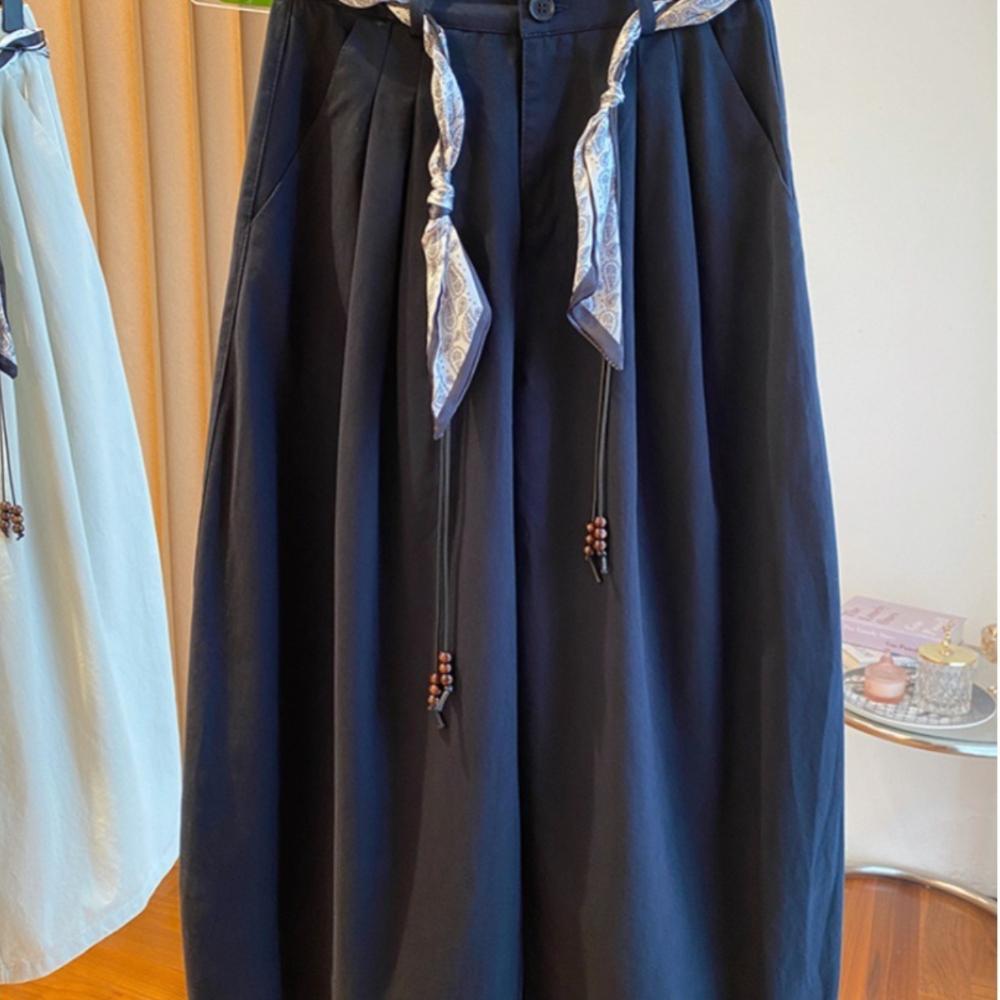 Fashionable High-waisted Solid-color Design Casual Pants for Women's Autumn and Winter, Versatile, Youthful and Elegant Wide-leg Pants