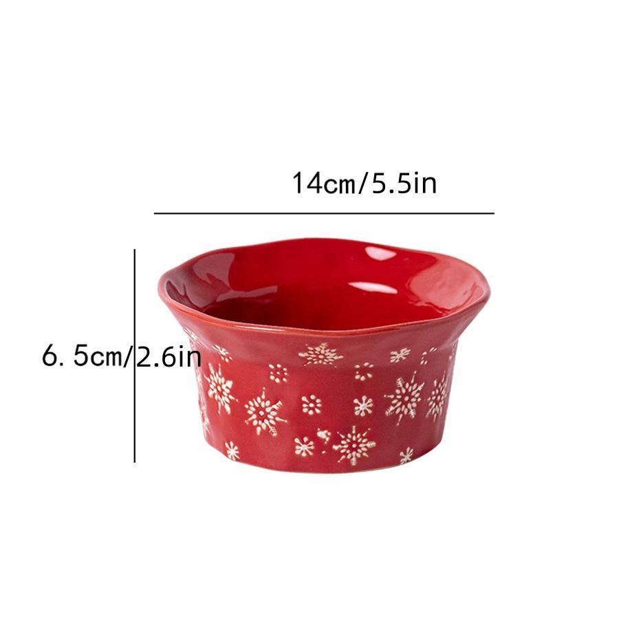 Christmas Series Tableware Relief Plate Red Snowflake Pattern Steak Western Dish Plate Simple Ceramic Dessert Bowl Mug