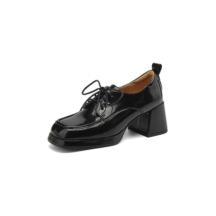Fashion New Spring Autumn Split Leather Loafers Woman Shoes Chunky Heel Square Toe Platform Shoes for Women High Heels Women Pumps