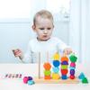 Montessori Ahşap Boncuk Sıralama Oyuncak Seti, Beş Sütunlu İstiflenebilir Renkli Bloklar, İp Geçirme Boncukları, Eşleştirme Şekil İstifleyici