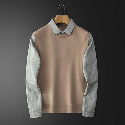 Autumn and Winter New Fake Two Sweaters Men's Casual Business Shirt Collar Top