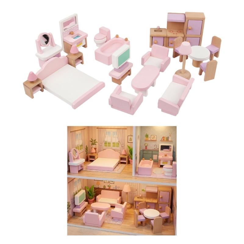 22pcs Safe Miniature Furniture for Childrens Dollhouses Creative Play Indoor Activity Ages 3 Years Old