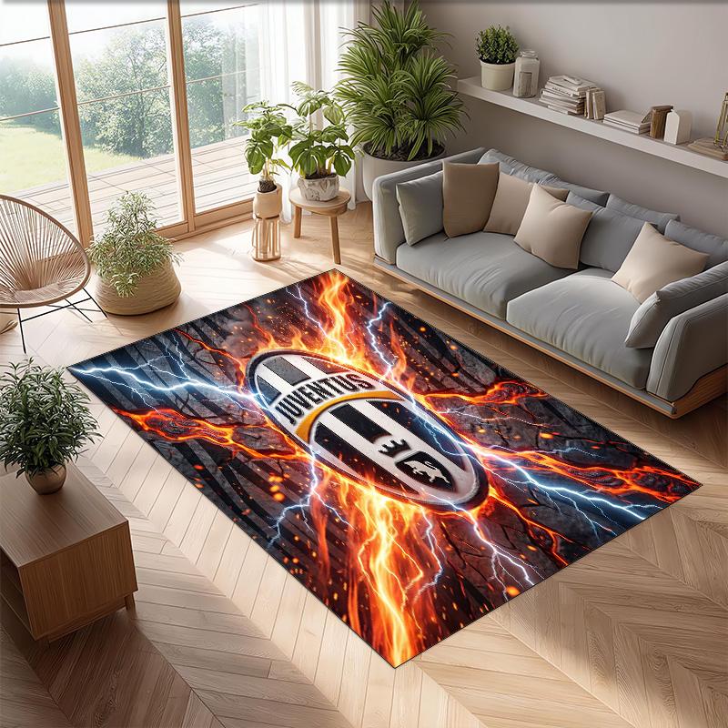 Juventus FC bedruckter Flanell-Teppich rutschfest weicher Polyester-Bodenbelag Indoor-Dekormatte für Schlafzimmer Wohnzimmer Sofa