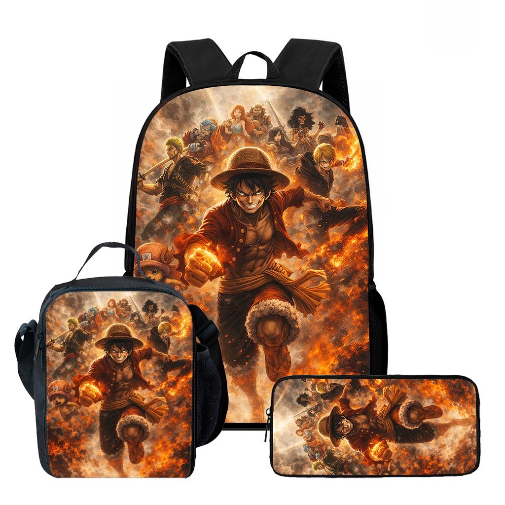 15 Inch One Piece 3-in-1 Backpack Set Unisex for Boys and Girls Age 6-10, Light Weight School Kit with Lunch Bag & Pencil Case