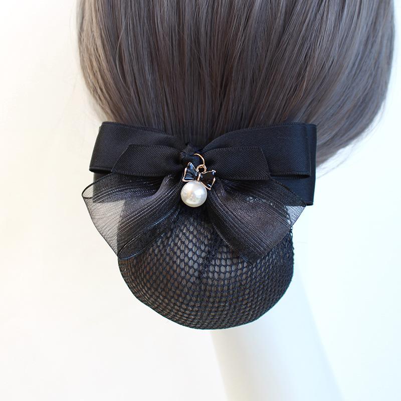 Vocational Nurse Head Flower Mesh Pocket Hairpin Silk Yarn Pearl Pendant Bow Stewardess Bank Disc Hair