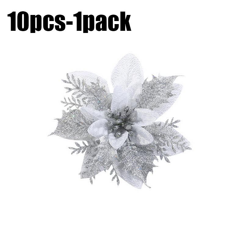 Glitter Pink Christmas Flowers Xmas Tree 14cm Artifical Flower Ornaments 2025 Merry Christmas Decoration For Home New Year