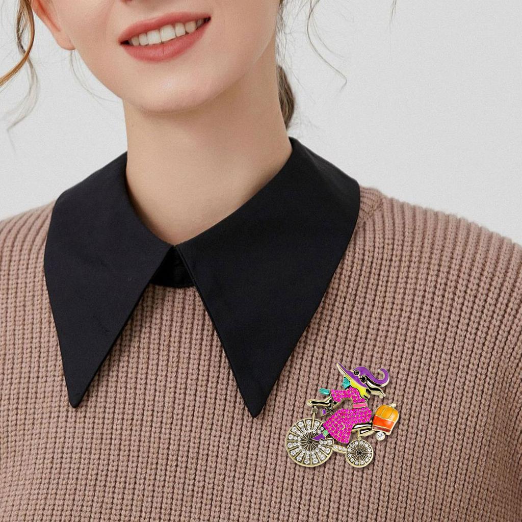 Detailed Witch On Pumpkin Brooch Lightweight Metal Accessory For Fall Fashion Costume