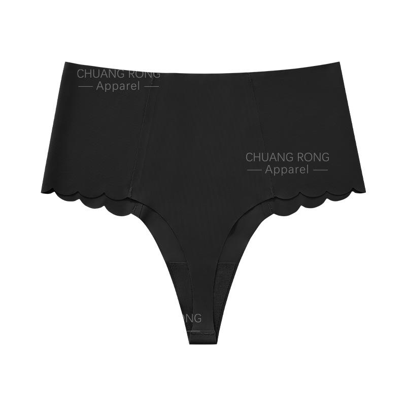 

Wave edge ice silk seamless thong women s summer pure cotton breathable crotch sports yoga sexy high waist panties S чёрный
