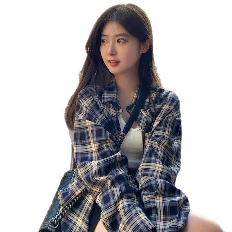 2025 New American Retro Plaid Shirt Temperament Commuting Fashion Niche Loose Versatile Shirt Long-sleeved Jacket