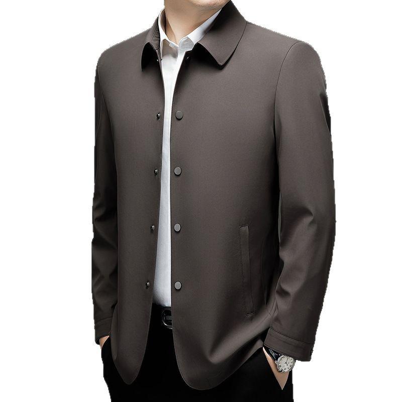 2025 Men's Spring/Autumn Business Jacket - Middle-Aged Fashion, Solid Color Lapel, Outdoor Administrative Style