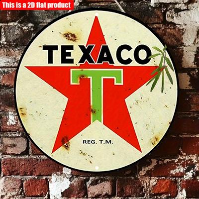 2D plat 20*20cm 1stuks Retro Texaco Rode Ster Logo Vintage Tankstation Muurkunst Decor, Geschikt voor Bars, station, Cafés ornament, Nostalgische stijl Rond