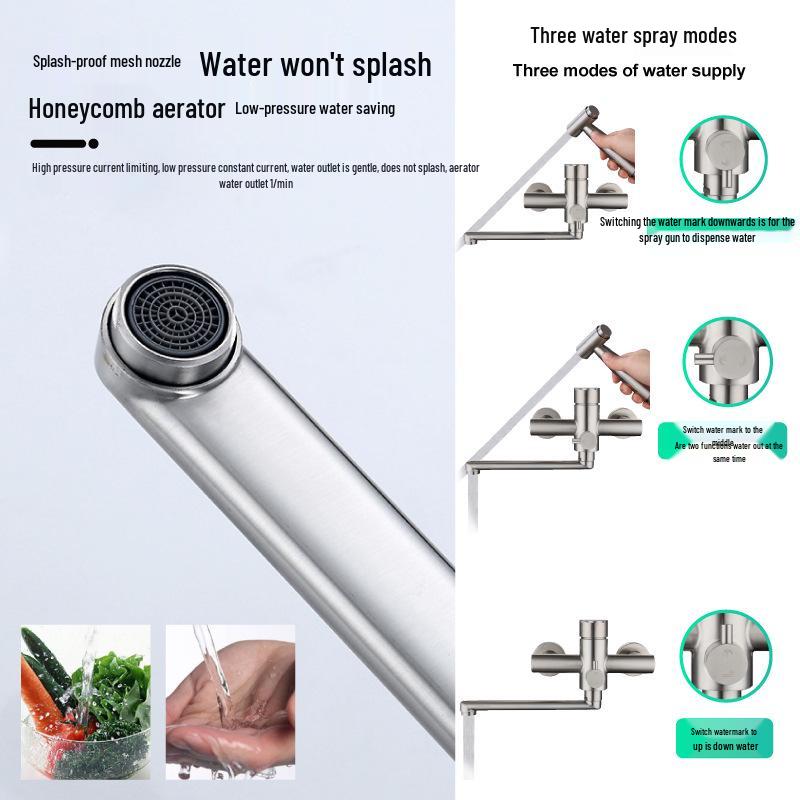 Kuchyňská baterie 304 z nerezové oceli pro dvojí použití: Horká/Studená, Stojící na podlaze, Zesílená pro zeleninový dřez