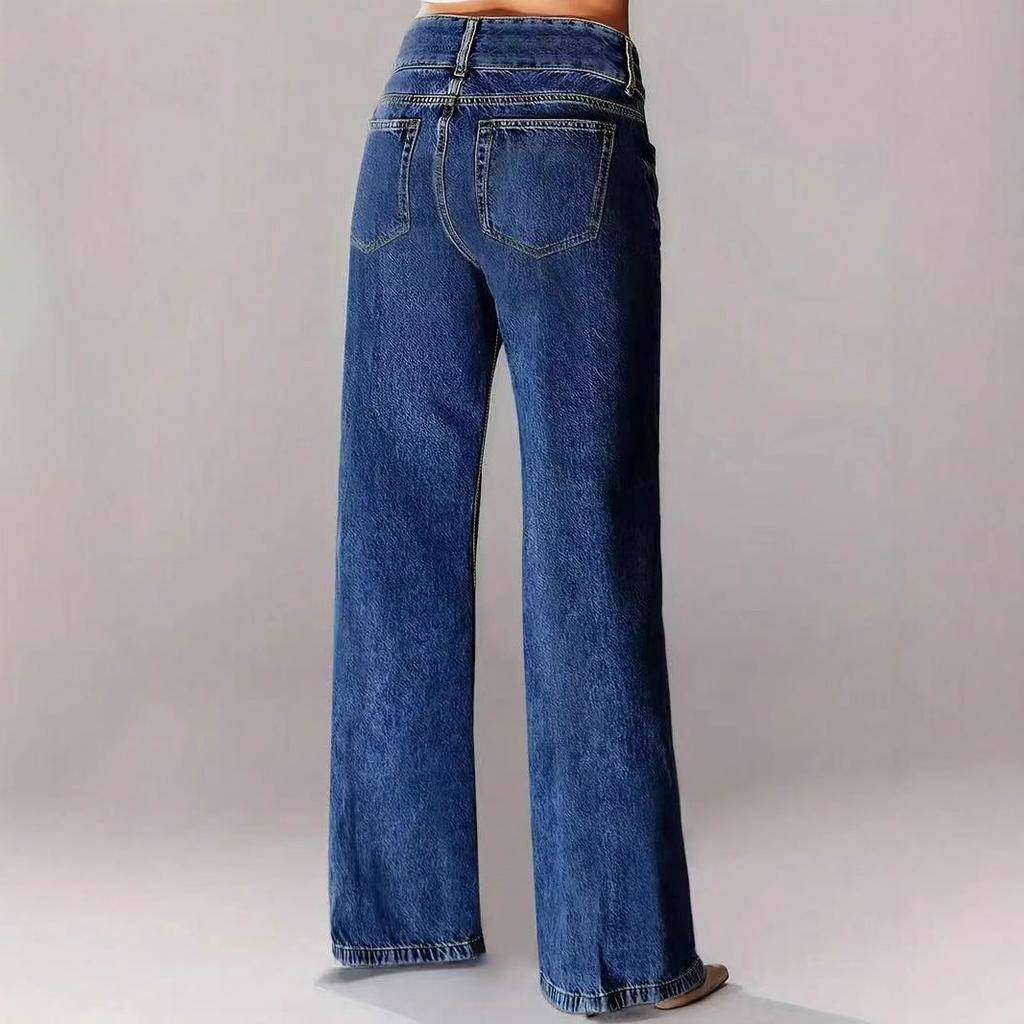 Womens Wide Leg Jeans Casual Baggy High Waisted Stretch Denim Pants