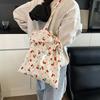 Spring and summer new mesh cherry floral large-capacity shoulder bag fairy wind chiffon lotus leaf edge portable tote bag