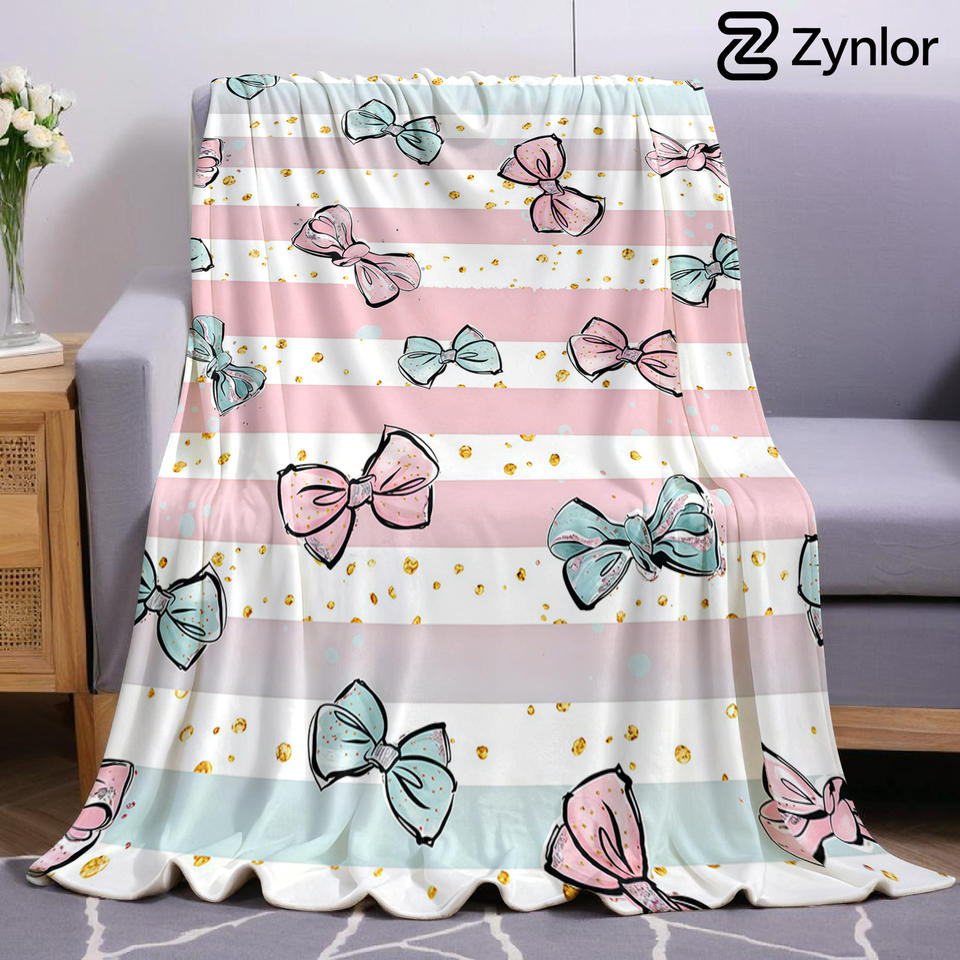 Glitter Bow Striped Ultra Soft Sherpa Fleece Blanket Fluffy Warm Halloween Cozy Throw for Sofa Couch Bedroom Gift All Season