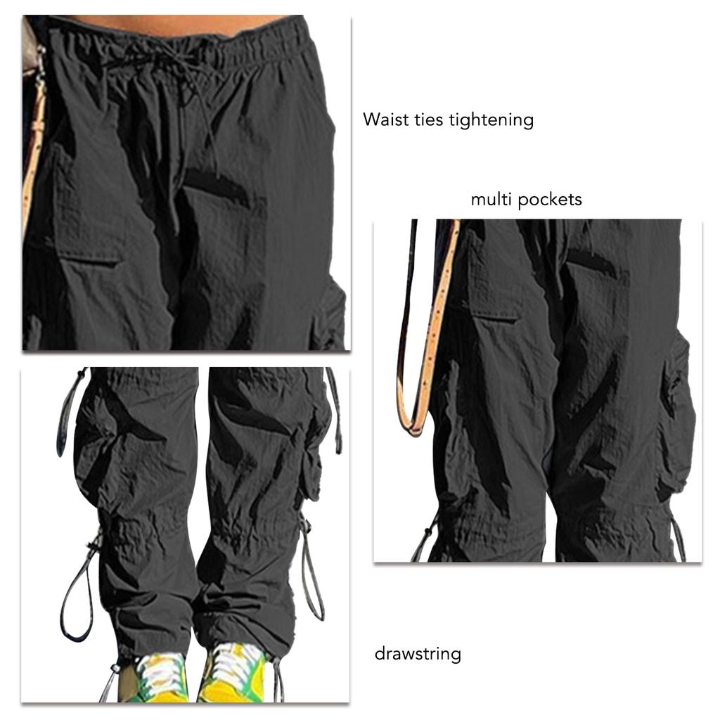 Pantaloni Cargo da Donna Stile Hip Hop Multitasche Casual Larghi Coulisse Pantaloni Cargo Baggy Neri L