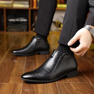 Mode Retro Cowboy Stiefel Lederschuhe Stiefel Spitzschuhe Reißverschluss Männlich Stiefelette für Herren Herbst Winter Kleiderschuhe