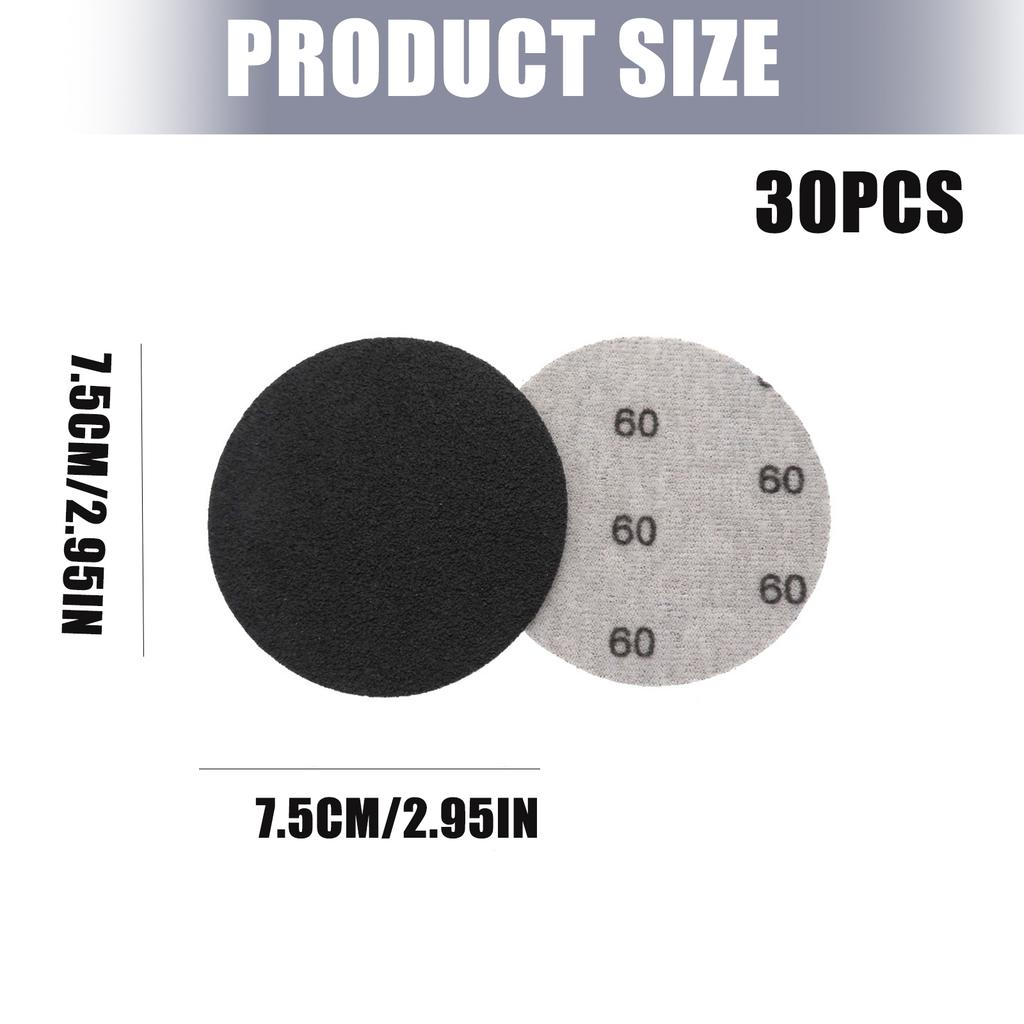 30PCS Wet Dry Sandpaper Discs High Efficiency Grinding Quick Change Backing for Paint Wood Metal Surfaces Wood Polishing
