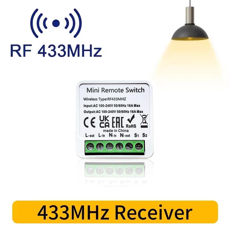 RF 433MHz Smart Switch 16A Lamp Relay Receiver 2-Way Remote Control 1/2/3 Gang Wall Switch Round Panel Mini Transmitter DIY Home