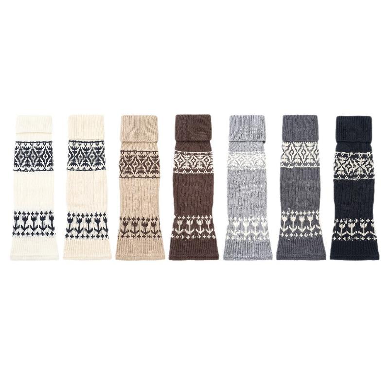 Sock Lady Socks, Winter and Autumn Style Socks, Fair Island Pile-up Socks, Warm and Thick, Retro Grey Diamond-shaped Calf and Leg Coverings