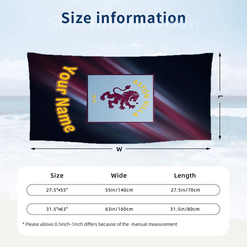 Beach Towel Aston Villa Print Custom Name Text Soft Towel for Swimming Pool