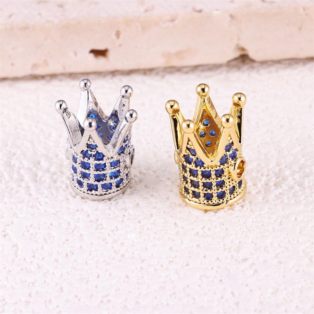 18K Gold Crown Beads with Micro-inlaid Zircon for DIY Jewelry Making