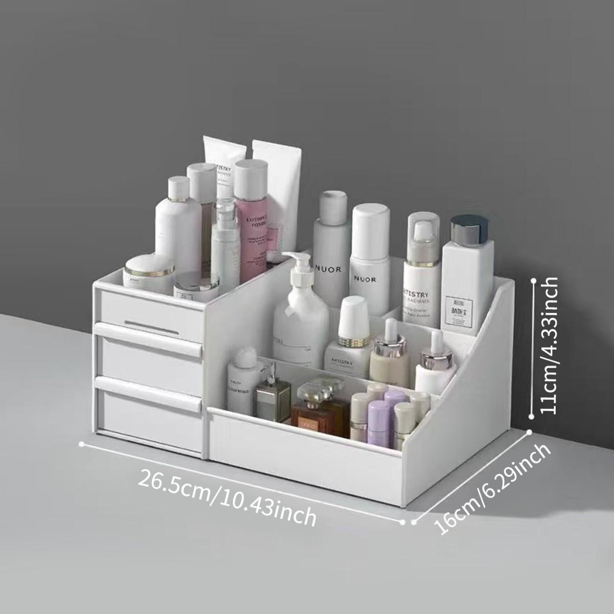 Косметический организатор: Большой настольный ящик для макияжа и помады, идеально подходит для общежитий 26.5*16*11CM белый