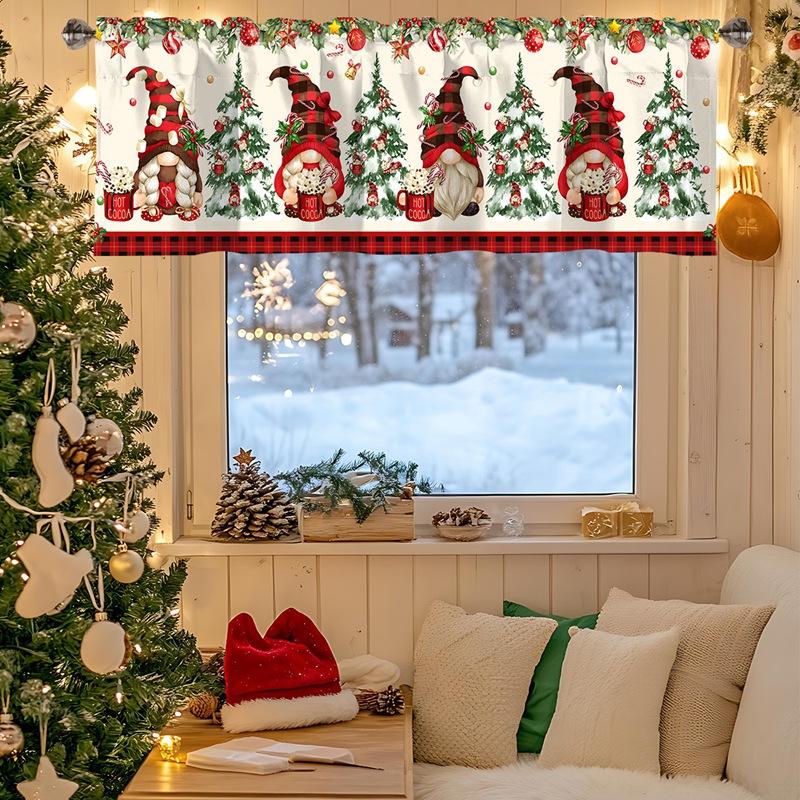 Christmas Short Curtains Valances Christmas Decorations for Home 2026 Xmas Ornaments Windows Treatments for Kitchen Bathroom