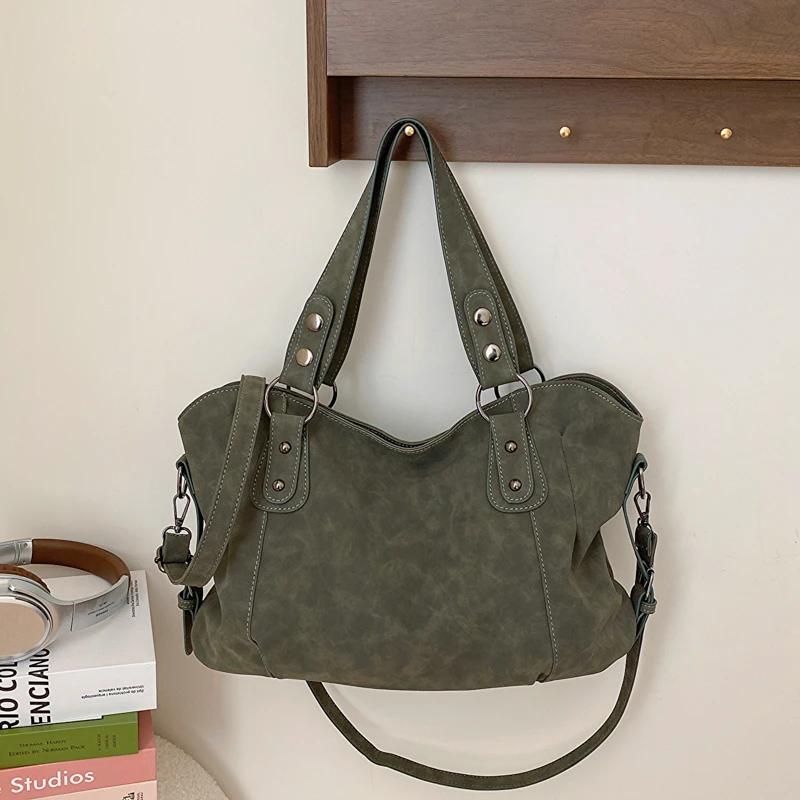 

Retro Brown Nubuck Leather Messenger Bag For Women Big Travel Handbag Female Casual Simple Designer Shoulder Bag Sac A Main 50cm)) зелёный