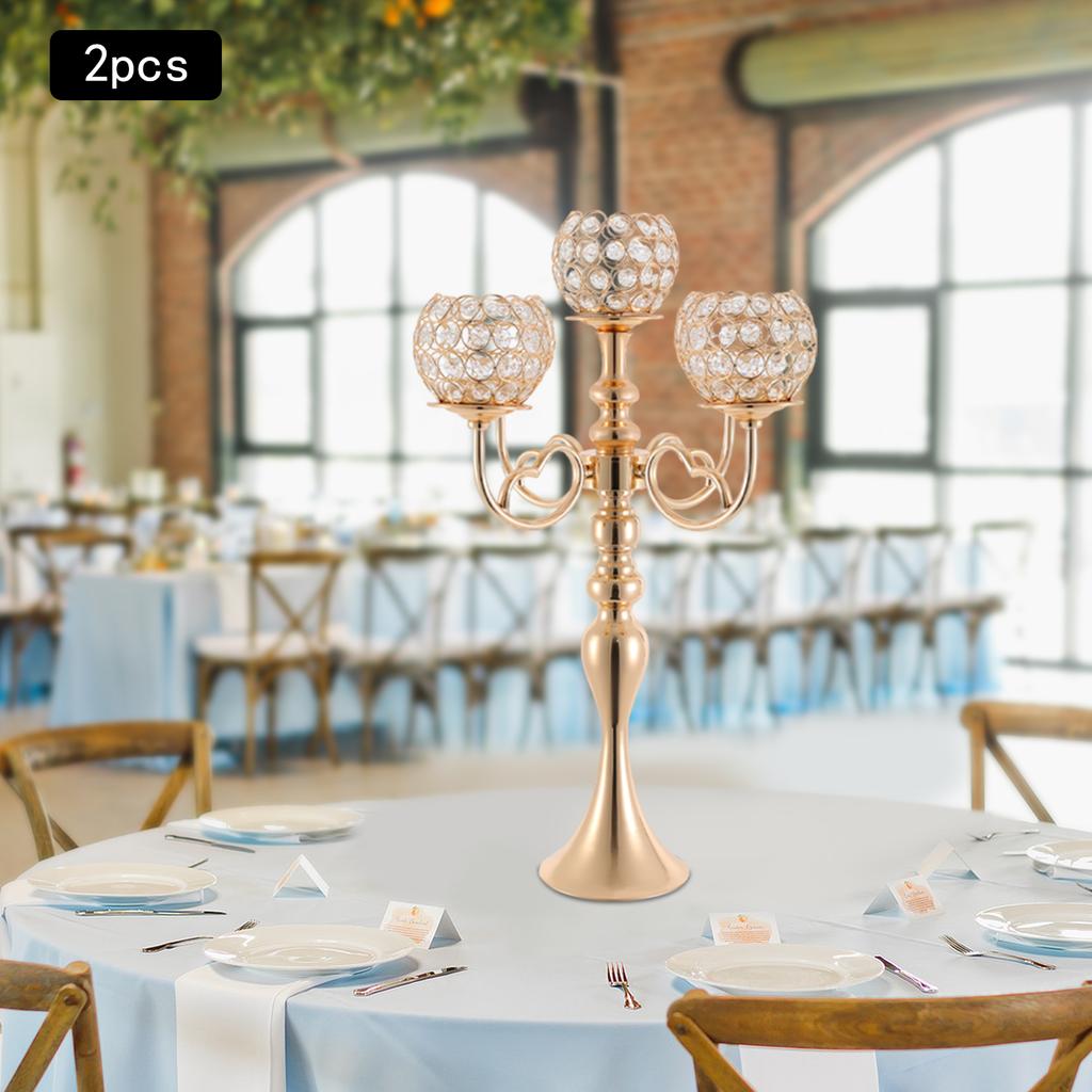 2Pcs 5-Arm Candle Holders, 21.5 Inch Gold Tabletop Candelabra, Candle Stand for Real/Simulation Candles, Perfect for Home Decor