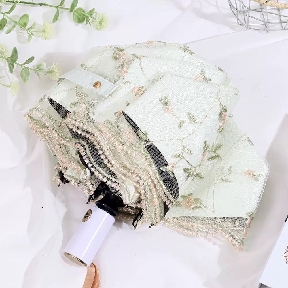 Double-Layer Lace Embroidered Sun Umbrella for Women, Black Glue Coating for Sun Protection and Uv Protection, Princess Umbrella, Sunshade and Rain