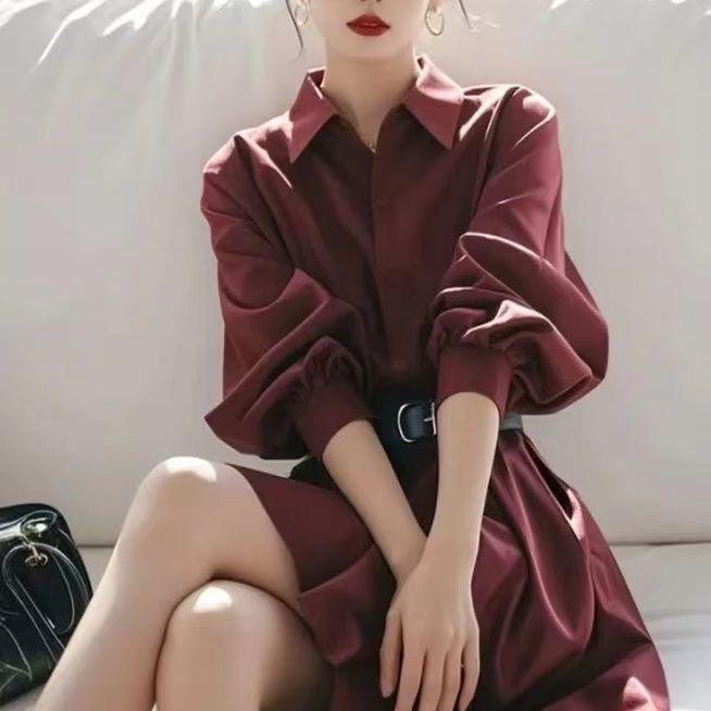 2026 Spring/Summer French Waist-Cinched Slimming Shirt Dress Women's Fashion
