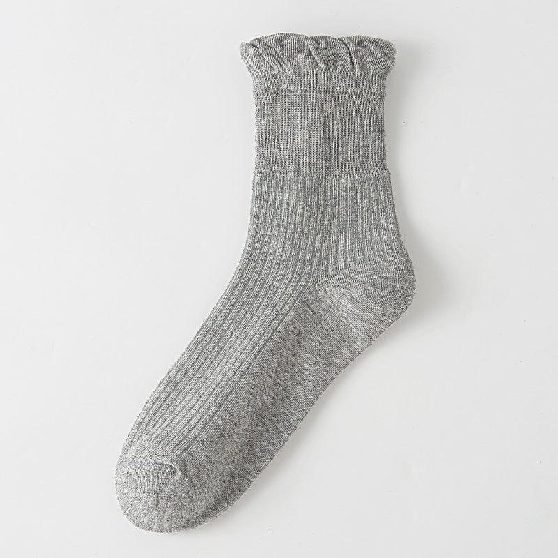 Lace Socks, Women's Mid-calf Socks, Summer Anti-slip Boneless Socks, Spring and Autumn Solid-colored Cotton Socks, Long Calf Pile Socks